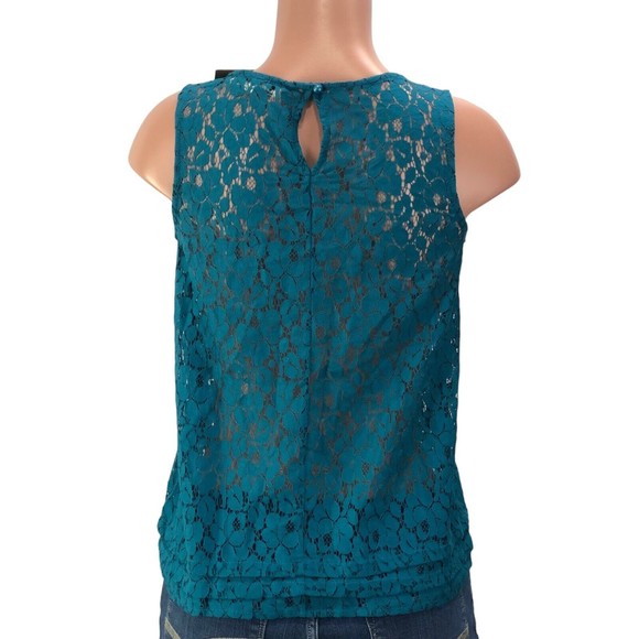 Rafaella Top Womens Medium Sheer Lace Mesh Blue Floral Beach Boho Blouse… - Picture 6 of 12